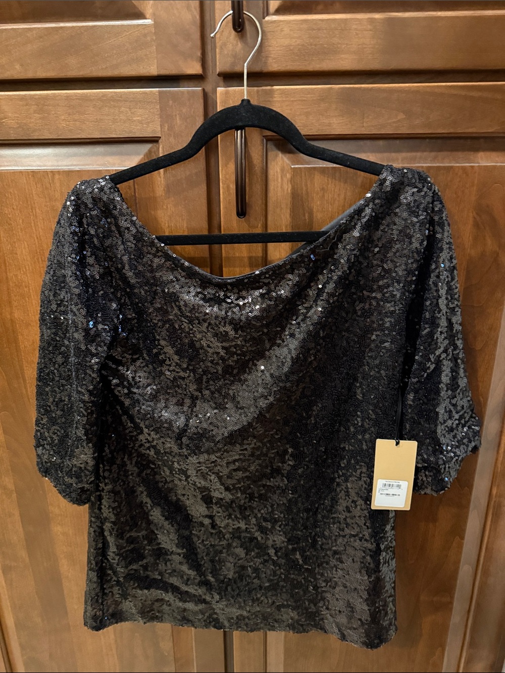 Halogen Black Sequin Boatneck Tunic Top - NWT
